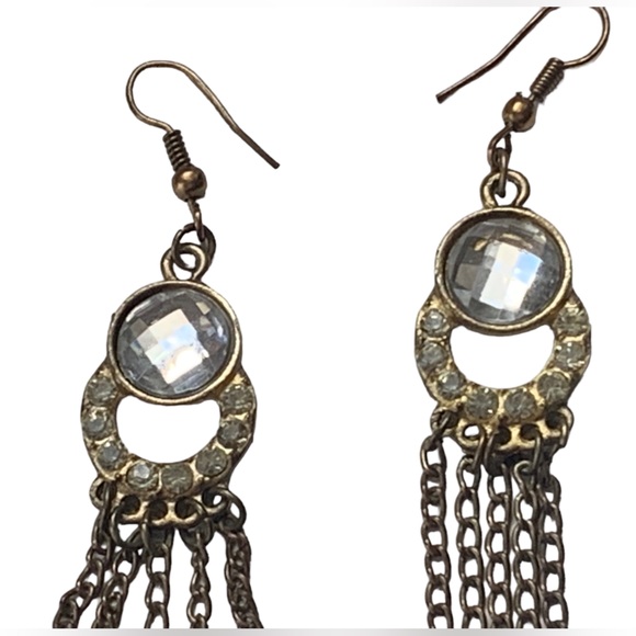 Vintage Art Deco Long Crystal Earrings Hollywood Style Woman’s Jewelry - Picture 5 of 7